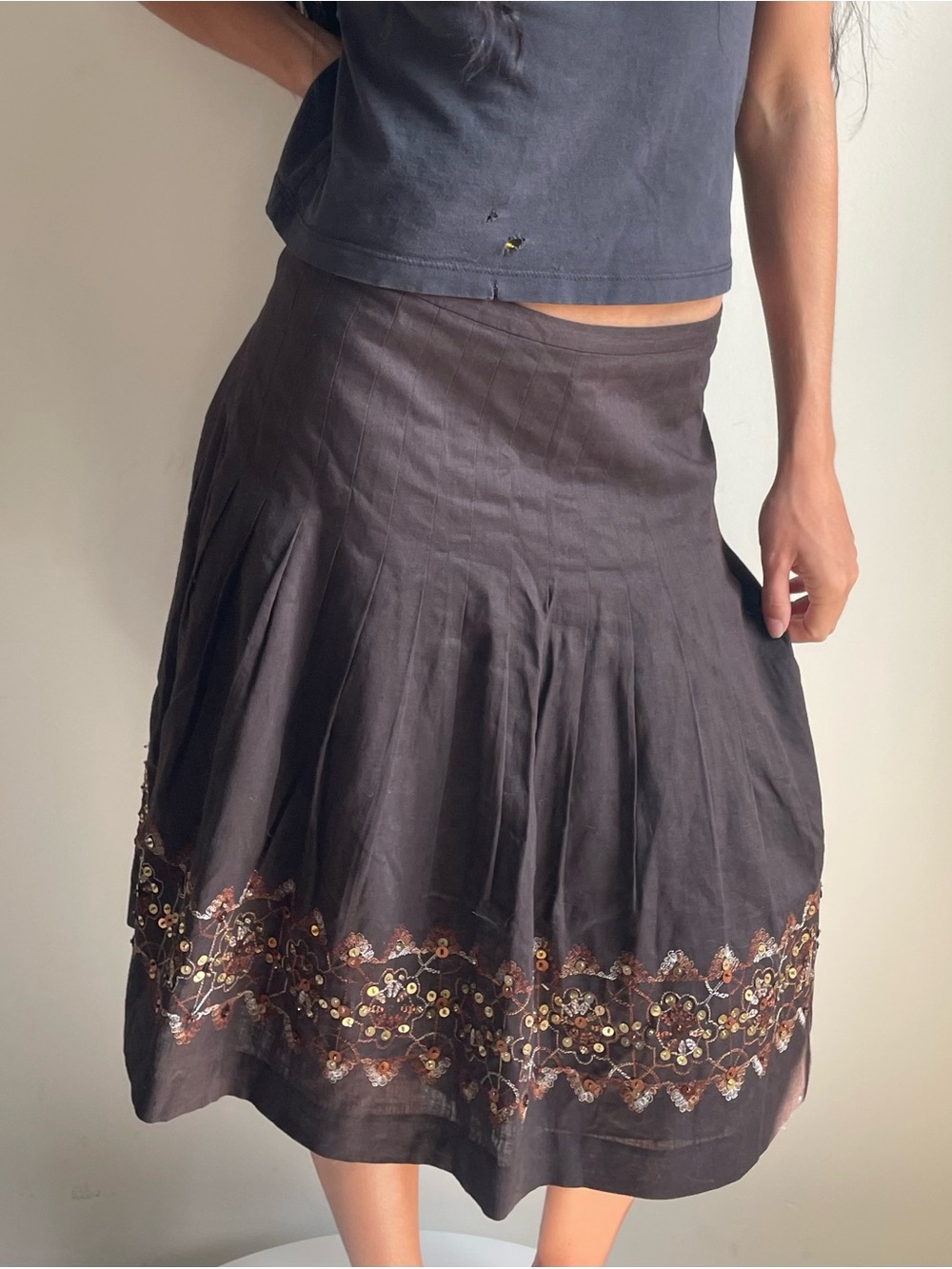 Ann Taylor LOFT Beaded Pleated Midi Skirt